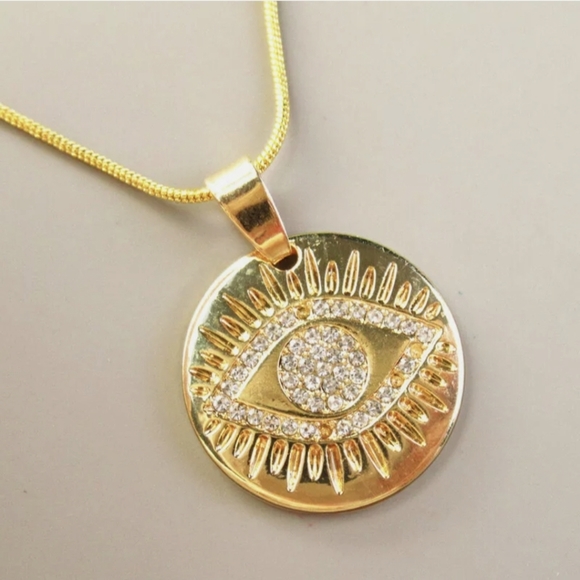 New Rhinestone Evil Eye Protection Gold Necklace. - Picture 1 of 16